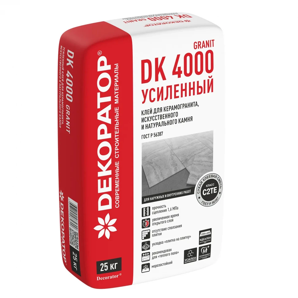 Плиточный клей Декоратор 4000 GRANIT усиленный для керамогранита, искусственного и натурального камня (25кг)