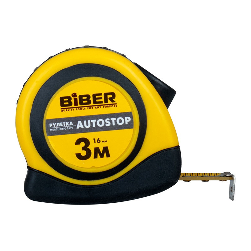 Рулетка в обрезиненном корпусе Biber AUTOSTOP 