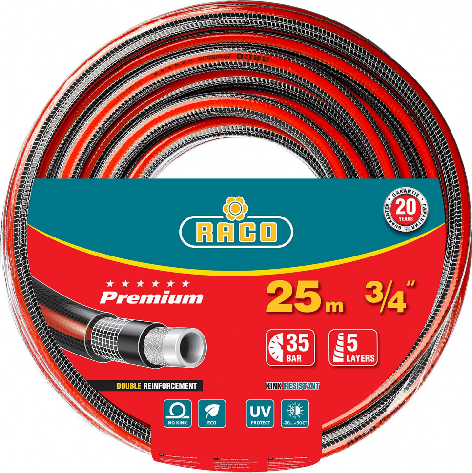 Шланг 5 слойный, усиленный 2 слоями армированиия 3/4" 25м RACO PREMIUM